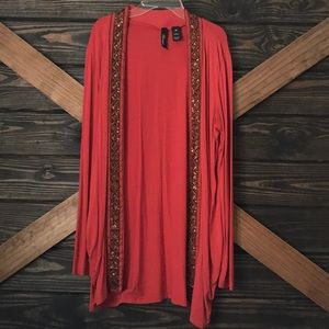 BKE Boutique Beaded Orange Cardigan